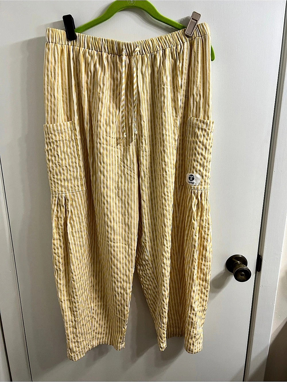 TARSE Womens Linen Wide Leg Striped Pants Casual Barrel Palazzo Harem Pants Size